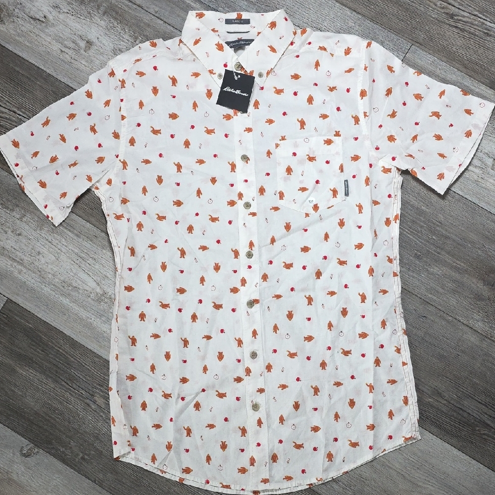 Eddie Bauer | "Summer Bigfoot" AOP Short Sleeve Button-Down Shirt Sz TM *NWT
